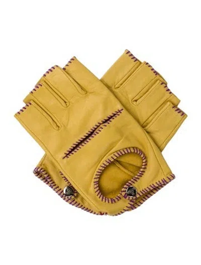 Pre-owned Vivienne Westwood Leather  Cutouts Hand Gloves  W/tags In Yellow