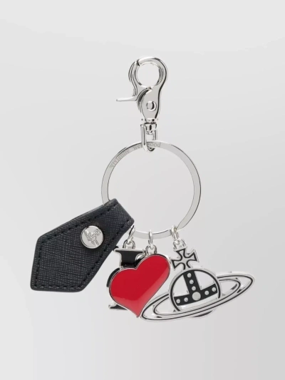 Vivienne Westwood Leather Key Accessories With Cross And Heart Charms In Grey