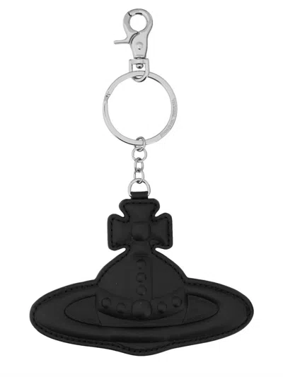 Vivienne Westwood Leather Orb Keyring In Black