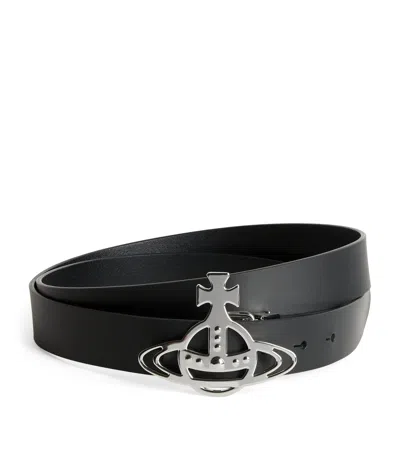 Vivienne Westwood Leather Line Orb Buckle Belt In Black