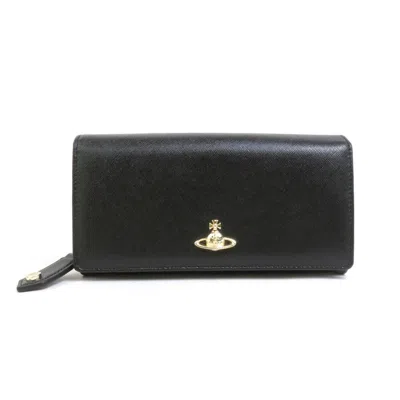 Pre-owned Vivienne Westwood Leather Long Wallet (bi-fold) () In Black