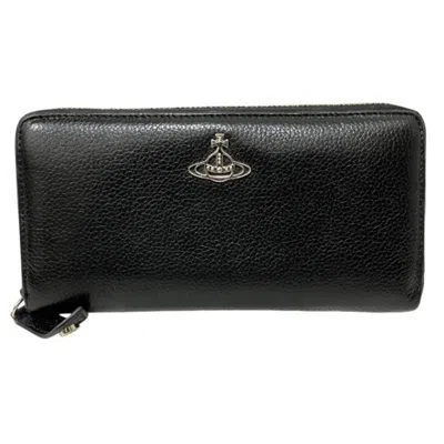 Pre-owned Vivienne Westwood Leather Long Wallet (bi-fold) () In Black