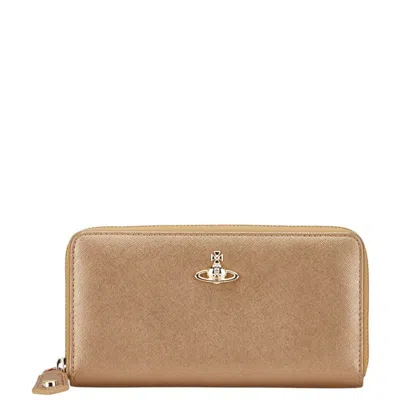Pre-owned Vivienne Westwood Leather Long Wallet (bi-fold) () In Gold