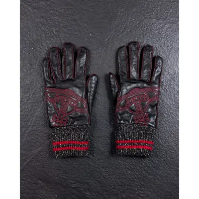 Pre-owned Vivienne Westwood Leather Orb Gloves In Black