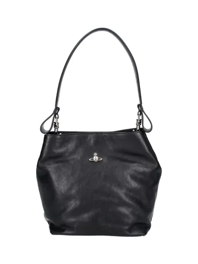 Vivienne Westwood Leather Shoulder Bag With Orb Logo In Black