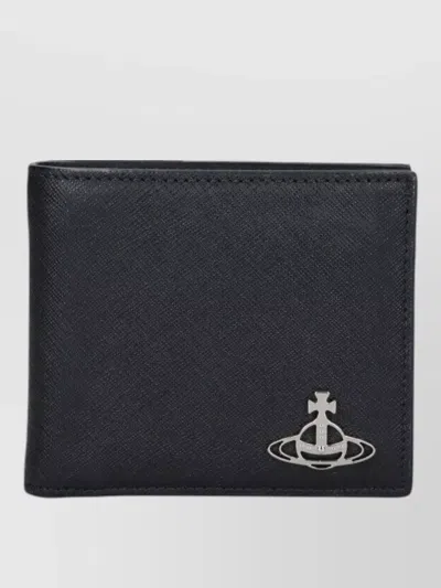 Vivienne Westwood Leather Wallet Embossed Branding Multiple Card Slots In Black