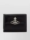 Vivienne Westwood Compact Black Leather Wallet With Silver Metal Emblem In Black