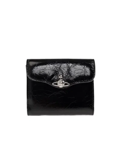 Vivienne Westwood Orb-plaque Crinkled-leather Wallet In Black