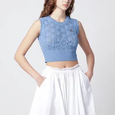 Vivienne Westwood Light Blue Crochet Top With Orb Logo