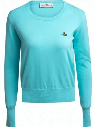 Vivienne Westwood Lightweight Blue Knit Sweater With Ribbed Details