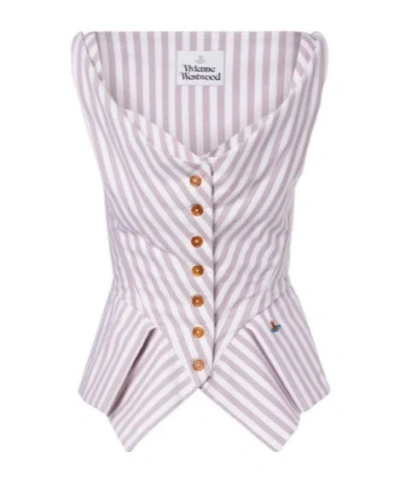 Vivienne Westwood Lilac And White Striped Strapless Corset-style Top In Purple