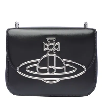 Vivienne Westwood Rectangular Leather Crossbody Bag With Metallic Emblem In White