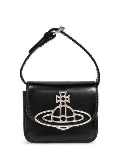 Vivienne Westwood Rectangular Leather Crossbody Bag With Metallic Emblem In White