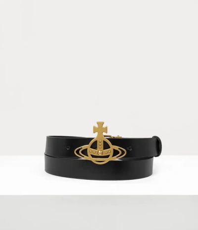 Vivienne Westwood Line Orb Buckle Belt Vacchetta Leather Black One Size Unisex