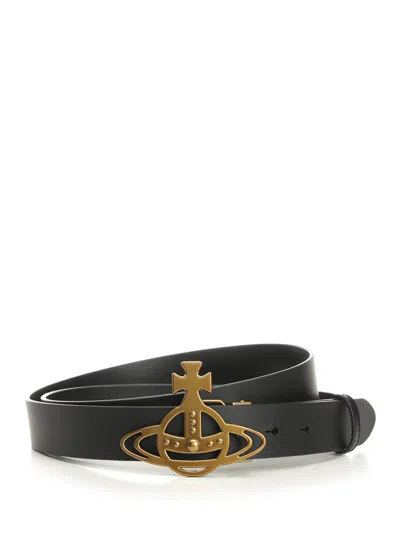 Vivienne Westwood Line Orb Buckle Belt/brass Belts Black