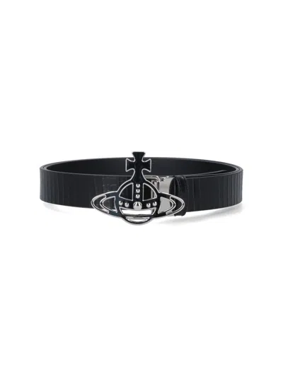 Vivienne Westwood Line Orb Reversible Belt In Black