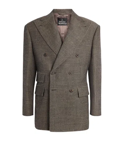 Vivienne Westwood Double Breasted Niesen Jacket Hemp-wool Drill Black-beige 50 Men In Burgundy