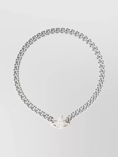 Vivienne Westwood Link Chain Crystal Necklace Polished Finish In White