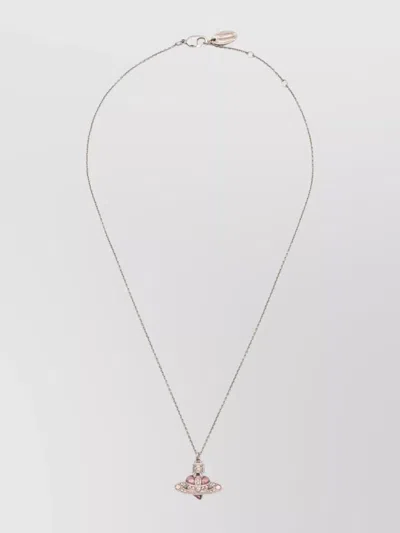 Vivienne Westwood Link Chain Pendant Necklace Pink Gemstones In White