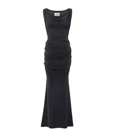 Vivienne Westwood Long Ginnie Pencil Dress Fluid Viscose Satin Black 40 Women