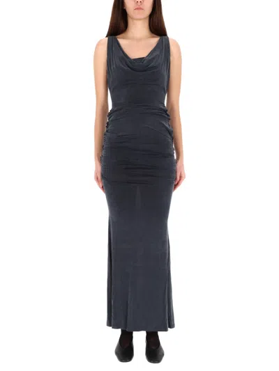 Vivienne Westwood Long Ginnie Pencil Dress Fluid Viscose Satin Black 40 Women