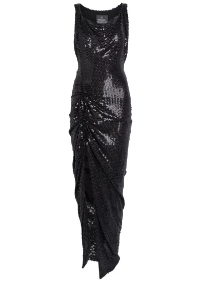 Vivienne Westwood Liz Side Panther Sequin-embellished Midi Dress In Black