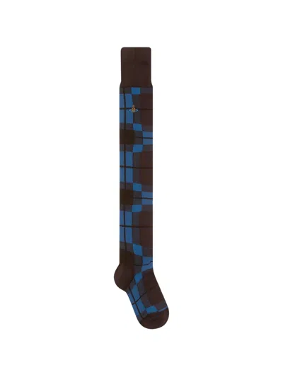 Vivienne Westwood Locharron Tartan-pattern Over-the-knee Socks In Brown