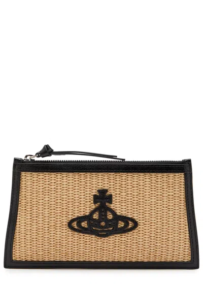 Vivienne Westwood Logo-appliquéd Raffia Clutch In Brown
