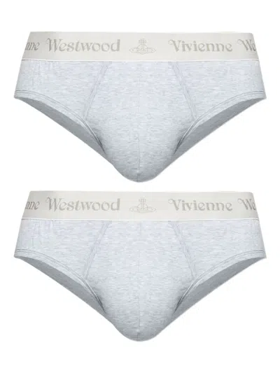 Vivienne Westwood Logo-band Briefs (pack Of Two) In Gray
