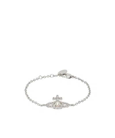 Vivienne Westwood Logo Bracelet In Platinum/creamrose Pearl/white
