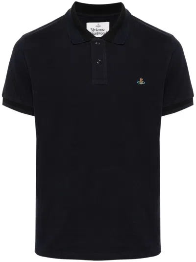 Vivienne Westwood Logo Cotton Polo Shirt In Blue