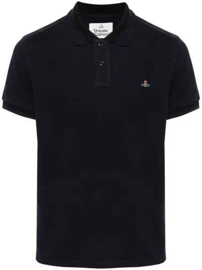 Vivienne Westwood Orb-embroidered Organic Cotton Polo Shirt In Blue