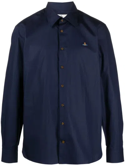 Vivienne Westwood Logo Cotton Shirt In Blue