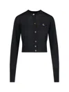 Vivienne Westwood Bea Black Cardigan With Orb Embroidery And Branded Button In Cotton And Cashmere Woman In Black