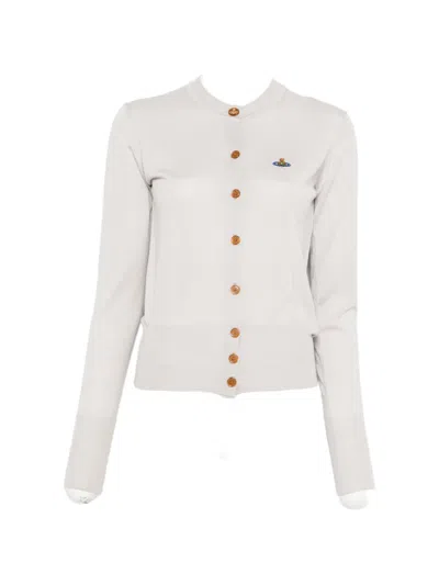Vivienne Westwood Orb Embroidered Knit Cardigan In Neutral
