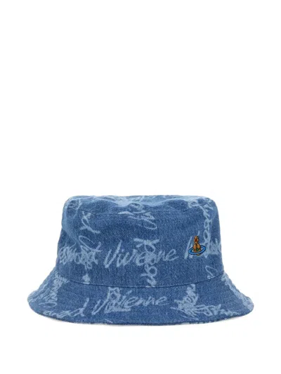 Vivienne Westwood Logo-embellished Cotton Bucket Hat In Blue