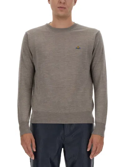 Vivienne Westwood Logo-embellished Virgin Wool Jersey With Classic Crew Neck In Grey