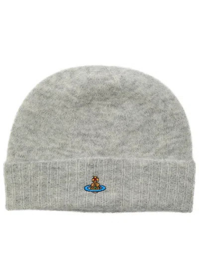 Vivienne Westwood Logo-embroidered Alpaca-blend Beanie In Gray