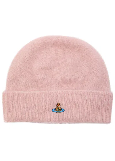 Vivienne Westwood Logo-embroidered Alpaca-blend Beanie In Pink