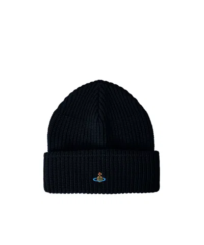 Vivienne Westwood Logo Embroidered Beanie In Black