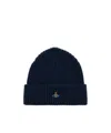 Vivienne Westwood Mens Navy Blue Sporty Orb-embroidery Wool Beanie In Blue