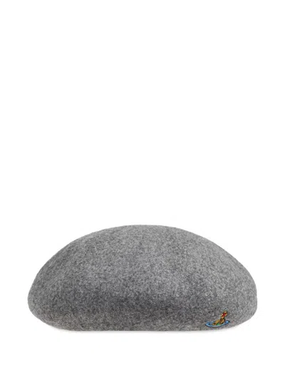 Vivienne Westwood Logo Embroidered Beret In Gray