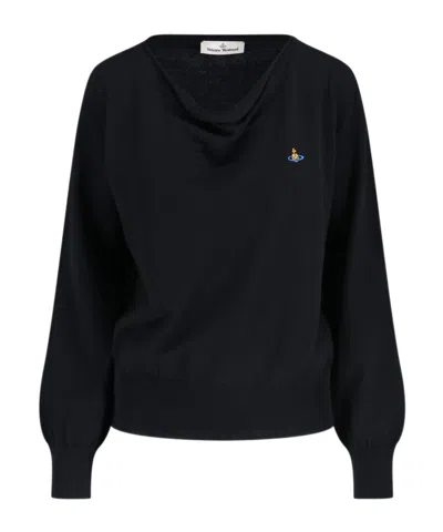 Vivienne Westwood Logo Embroidered Boat Neck Jumper In Black