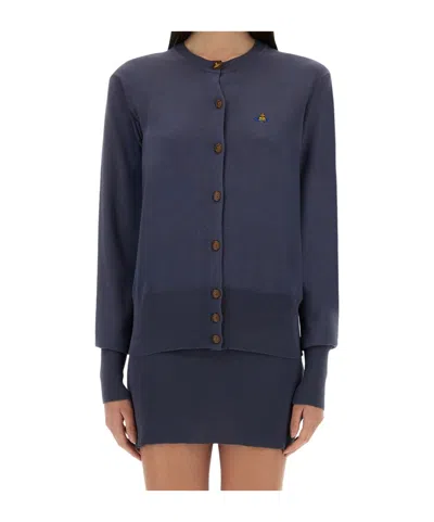 Vivienne Westwood Logo Embroidered Buttoned Cardigan In Blue