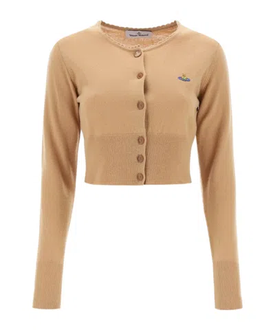 Vivienne Westwood Logo Embroidered Cardigan In Nude
