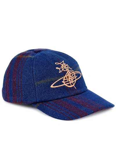 Vivienne Westwood Logo-embroidered Checked Cotton-blend Cap In Blue