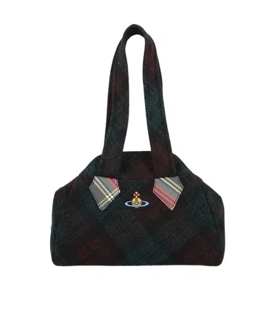 Vivienne Westwood Logo Embroidered Checked Handbag In Black