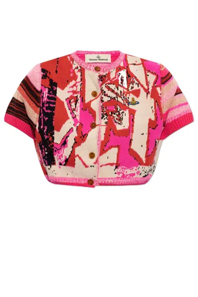 Vivienne Westwood Logo Embroidered Cropped Cardigan In Multi