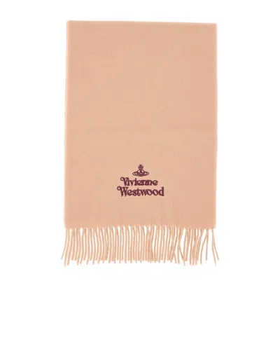 VIVIENNE WESTWOOD LOGO EMBROIDERED FRINGED SCARF