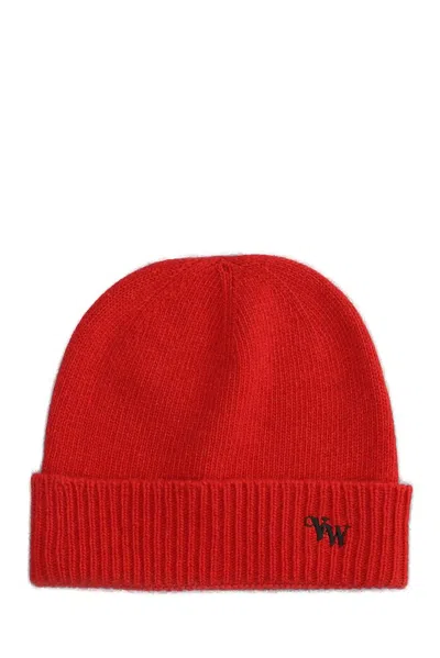 Vivienne Westwood Logo Embroidered Knitted Beanie In Red